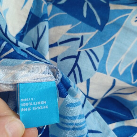 J McLaughlin Linen Shirt Mens Blue Tropical Print Long Sleeve Button Up Size Med - Picture 6 of 9